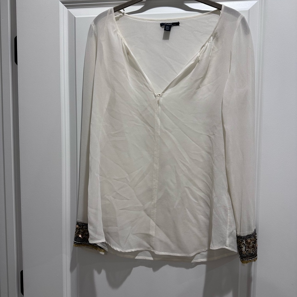 Zara Cream Blouse with Embellished Cuffs